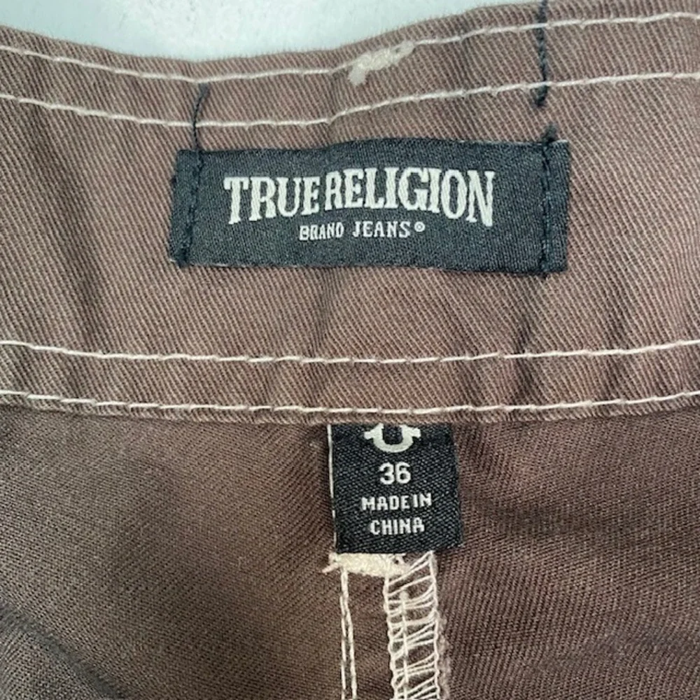 True Religion Mens Brown Contrast Stitch Cargo Pants Straight Leg Size 36 108335